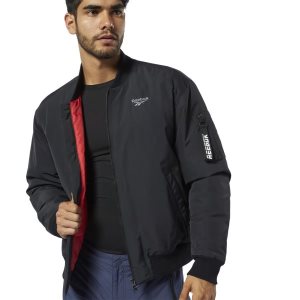 Reebok Outdoor Down Bomber Jacke Herren - Schwarz/Rot - DE 432-DKM